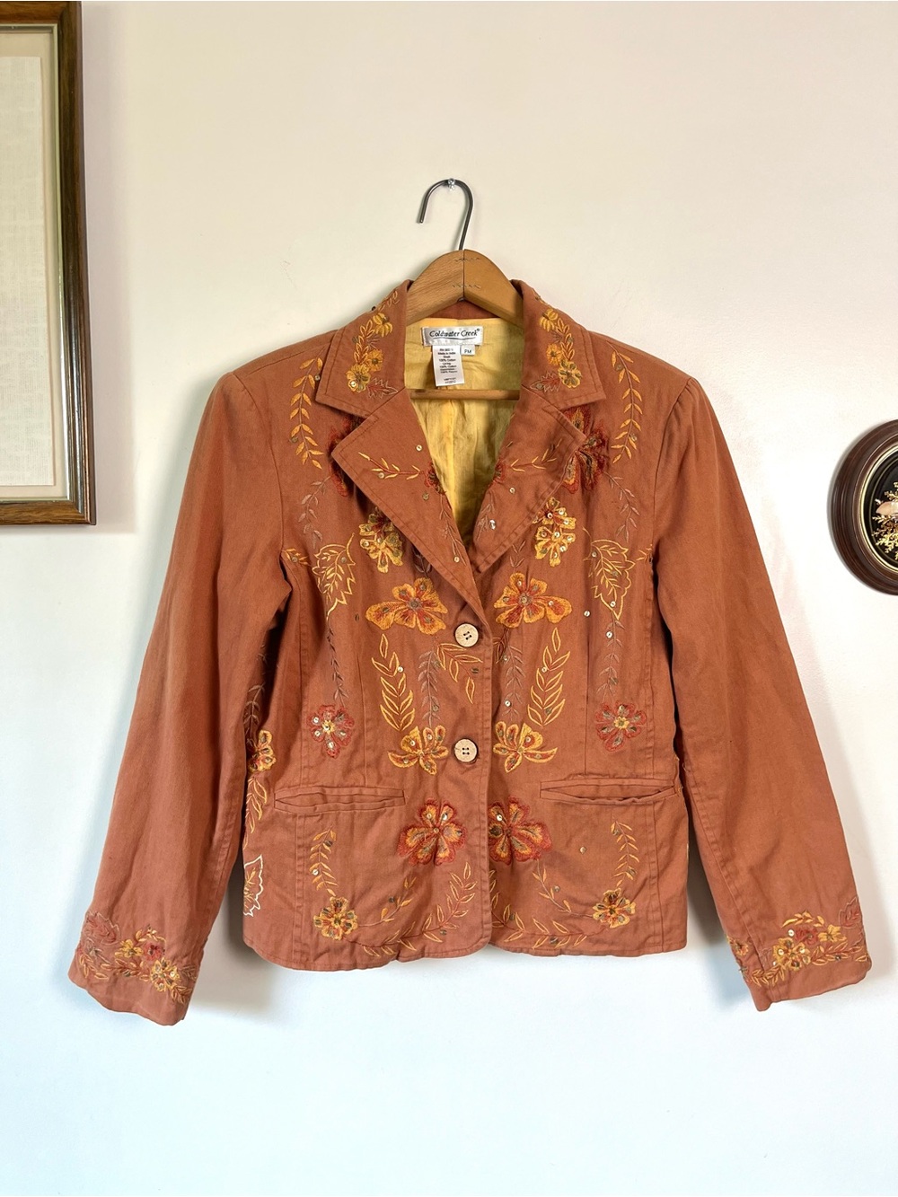 Vintage Coldwater Creek Orange Floral Embroidered Sequinned Blazer Jacket